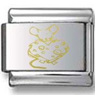 Mouse with Heart Cheese Gold Laser Charm