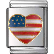 American Flag Heart Italian Charm 13mm