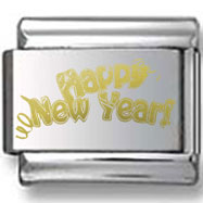 Happy New Years Gold Laser Charm