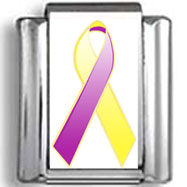 Yellow and Purple Awareness  Ribbon Photo Charm