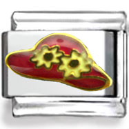 Red Hat with Yellow Flowers Enamel Charm